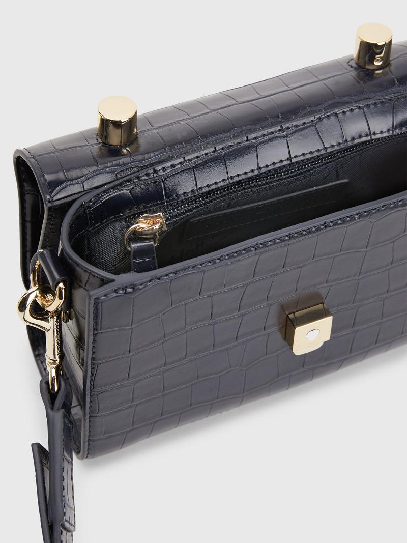 Női Tommy Hilfiger Signature Croc Crossbody Táska Sötétkék | HU 646JPQ